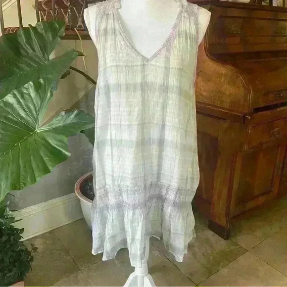 Free People Gauzy Sleeveless Dress Size Small Light Purple Green Plaid Casual - Picture 9 of 10